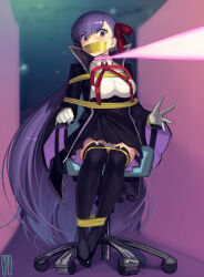 Rule 34 | 1girl, bb (fate), bb (fate/extra), bdsm, black coat, black skirt, black thighhighs, blush, bondage, bound, breasts, cad (caddo), chair, coat, collared shirt, fate/extra, fate/extra ccc, fate (series), gag, gagged, gloves, hair ribbon, high-waist skirt, high heels, highres, improvised gag, large breasts, long hair, long sleeves, looking to the side, neck ribbon, open clothes, open coat, popped collar, purple eyes, purple hair, red ribbon, restrained, ribbon, shibari, shirt, sitting, skirt, tape, tape gag, thighhighs, thighs, very long hair, white gloves, white shirt, wide sleeves