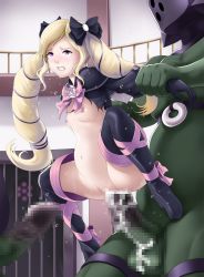 Rule 34 | 1girl, 2boys, blonde hair, bow, breasts, censored, clenched teeth, cum, cum in pussy, drill hair, elise (fire emblem), faceless (fire emblem), fire emblem, fire emblem fates, group sex, hair bow, hetero, highres, indoors, inflation, multiple boys, multiple penises, navel, nintendo, nipples, penis, purple eyes, rape, sex, small breasts, spread legs, tears, teeth, thighhighs, thor (deep rising), twin drills, vaginal