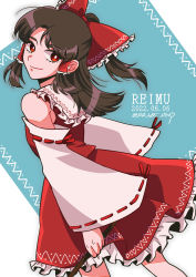 Rule 34 | 1girl, 2022, bow, brown hair, character name, closed mouth, dated, detached sleeves, floating hair, frilled bow, frilled hair tubes, frilled sailor collar, frills, from side, hair bow, hair tubes, hakurei reimu, head tilt, highres, holding, layered skirt, long hair, long sleeves, looking back, medium skirt, red bow, red eyes, red shirt, red skirt, rhodium (rh), ribbon-trimmed sleeves, ribbon trim, sailor collar, shirt, sidelocks, skirt, sleeveless, sleeveless shirt, smile, solo, touhou, twitter username, white sailor collar, white sleeves