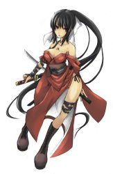 Rule 34 | 1girl, absurdly long hair, absurdres, arm wrap, bandages, bare shoulders, black hair, boots, bow, breasts, collarbone, cross-laced footwear, full body, hair bow, highres, japanese clothes, katana, kimono, leg wrap, long hair, looking at viewer, markings, medium breasts, mixed media, nikubanare, noihara himari, official art, omamori himari, open clothes, panties, pink eyes, ponytail, purple eyes, red eyes, side-tie panties, sidelocks, simple background, sketch, solo, standing, sword, thighhighs, torn clothes, traditional media, underwear, very long hair, weapon, white background