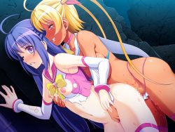 Rule 34 | 2girls, anal, bare shoulders, bikini, blonde hair, blue hair, blush, bow, grabbing another&#039;s breast, breasts, censored, choker, clenched teeth, dark skin, detached sleeves, dutch angle, fingering, futa with female, futanari, game cg, grabbing, grabbing from behind, grin, gyaru, hair ribbon, hormone koijirou, interracial, kogal, large breasts, long hair, looking at another, magical girl, mosaic censoring, multiple girls, nipples, one eye closed, open mouth, penis, purple eyes, ribbon, sailor collar, sex, sex from behind, skindentation, smile, standing, string bikini, sweat, teeth, thigh strap, thighhighs, twintails, very long hair, wince, zecchou tenshi acmerear