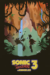 Rule 34 | 2boys, artist name, chaos emerald, commentary, copyright name, dredge, english commentary, falling, forest, gloves, highres, knuckles the echidna, male focus, movie poster, multiple boys, nature, punching, sonic (series), sonic the hedgehog, sonic the hedgehog (classic), sonic the hedgehog 3, white gloves