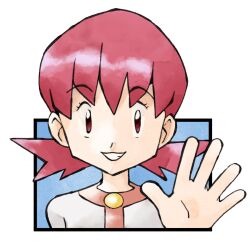 Rule 34 | 1990s (style), 1girl, creatures (company), game freak, gym leader, long hair, looking at viewer, low twintails, nintendo, official art, pink eyes, pink hair, pokemon, pokemon gsc, retro artstyle, salute, smile, sugimori ken, twintails, whitney (pokemon)