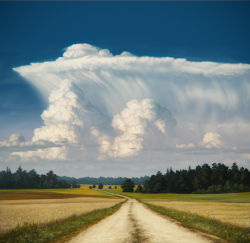 Rule 34 | cloud, cloudy sky, cumulonimbus cloud, dirt road, faux traditional media, field, flower, forest, justinas vitkus, landscape, lithuania, meadow, nature, no humans, original, photorealistic, realistic, road, rural, sky, summer, tree, weeds, wheat field