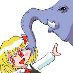 Rule 34 | 1girl, blonde hair, elephant, embodiment of scarlet devil, female focus, lowres, red eyes, rumia, simple background, solo, touhou, what, white background