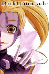 Rule 34 | 00s, 1girl, blonde hair, bloom, bug, butterfly, dark cure (yes! precure 5), dark lemonade, fingerless gloves, gloves, highres, insect, long hair, magical girl, nishi koutarou, open mouth, out of frame, portrait, precure, simple background, smile, solo, twintails, white background, yellow eyes, yes! precure 5