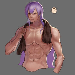 Rule 34 | 1boy, abs, charlotte cracker, charlotte katakuri, cropped torso, frown, highres, large pectorals, long hair, male focus, one piece, pectorals, purple hair, sasamiman, short hair, solo, stitches, toned, toned male, wet, wet hair