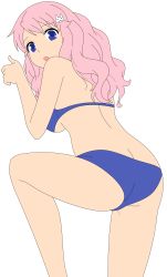 Rule 34 | 1girl, absurdres, ass, baka to test to shoukanjuu, bikini, blue eyes, breasts, hair ornament, hairclip, highres, himeji mizuki, legs, long hair, looking back, open mouth, pink hair, solo, swimsuit, thighs, third-party edit, vector trace