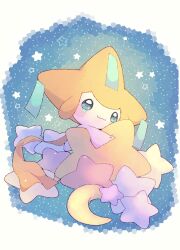 Rule 34 | :3, blue eyes, closed mouth, commentary, creatures (company), crescent, crescent moon, game freak, gen 3 pokemon, highres, hug, jirachi, legendary pokemon, looking ahead, moon, mythical pokemon, nintendo, no humans, pokemon, remon (920moomin), scarf, sky, solo, star (sky), star (symbol), star-shaped pillow, starry sky, symbol-only commentary, yellow scarf