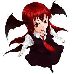 Rule 34 | 1girl, akishuon, bad id, bad pixiv id, bat wings, female focus, head wings, highres, inugami akito, koakuma, long hair, red eyes, red hair, solo, embodiment of scarlet devil, touhou, transparent background, wings