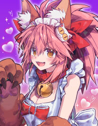 Rule 34 | 1girl, absurdres, animal ear fluff, animal ears, animal hands, apron, bare shoulders, bell, blush, bow, breasts, cat hair ornament, cleavage, collar, fate/extra, fate/grand order, fate (series), fox ears, fox girl, frills, gloves, hair between eyes, hair bow, hair ornament, highres, hysks206, jingle bell, large breasts, long hair, looking at viewer, naked apron, neck bell, open mouth, paw gloves, pink hair, ponytail, red bow, sidelocks, smile, solo, tamamo (fate), tamamo cat (fate), tamamo cat (third ascension) (fate), white apron, yellow eyes