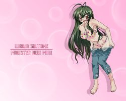 Rule 34 | 00s, 1girl, antenna hair, artist request, bare arms, bare shoulders, barefoot, bikini, blush, bra, breasts, bubble, bubble background, character name, cleavage, clothes pull, feet, full body, glasses, green hair, happy, leaning forward, long hair, looking at viewer, mahou sensei negima!, medium breasts, multicolored bikini, multicolored bra, multicolored clothes, multicolored panties, multicolored swimsuit, navel, open mouth, orange bra, orange panties, panties, pants, pants pull, pink background, polka dot, polka dot bikini, polka dot bra, polka dot panties, polka dot swimsuit, red bra, red eyes, red panties, saotome haruna, smile, solo, stomach, swimsuit, text focus, toes, underwear, undressing, very long hair, yellow bra, yellow panties