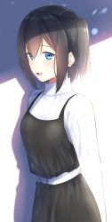 Rule 34 | 1girl, :d, belt, belt buckle, black camisole, black hair, black skirt, blue eyes, blush, buckle, camisole, camisole over clothes, commentary request, hair between eyes, highres, long sleeves, looking at viewer, one side up, open mouth, original, skirt, smile, solo, suzunari shizuku, sweater, turtleneck, turtleneck sweater, white belt, white sweater, yuki arare