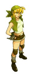 Rule 34 | 1girl, bandana, belt, blonde hair, boots, breasts, combat boots, crop top, fanny pack, full body, kasamoto eri, knee pads, long hair, metal slug, midriff, military, navel, official art, ponytail, short shorts, shorts, small breasts, snk, socks, solo, vest, white background