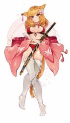 Rule 34 | 1girl, animal ears, warrior of light (ff14), blonde hair, bow, bra, breasts, cat ears, check copyright, commentary, commission, copyright request, ear ribbon, facial mark, final fantasy, final fantasy xiv, flower, frown, hair flower, hair ornament, holding, japanese clothes, katana, kimono, unworn kimono, large breasts, long hair, looking at viewer, nail polish, original, panties, pink eyes, pink flower, pink kimono, red bra, red panties, red ribbon, ribbon, rirene rn, solo, sword, thighhighs, underwear, weapon, whisker markings, white thighhighs