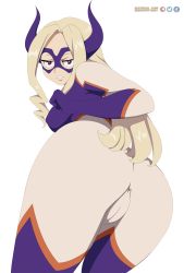 Rule 34 | 1girl, absurdres, ass, back, blonde hair, boku no hero academia, breasts, closed mouth, highres, horns, large breasts, latex suit, long hair, mandio art, mask, mount lady, red eyes, tagme