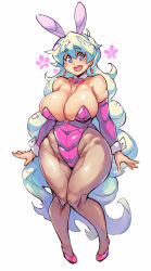 Rule 34 | + +, 00s, 1girl, :d, animal ears, aqua hair, bare shoulders, blue eyes, blue hair, breasts, cleavage, covered erect nipples, cross-shaped pupils, curvy, detached sleeves, earrings, fake animal ears, full body, highres, huge breasts, jewelry, large breasts, leotard, long hair, looking at viewer, matching hair/eyes, multicolored hair, nia teppelin, open mouth, pantyhose, playboy bunny, plump, rabbit ears, smile, solo, standing, star-shaped pupils, star (symbol), symbol-shaped pupils, tengen toppa gurren lagann, thick thighs, thighs, two-tone hair, very long hair, wide hips, zako (arvinry)