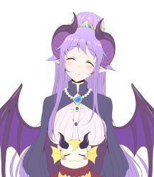Rule 34 | 1girl, closed eyes, dragon girl, dragon horns, dragon wings, homare (princess connect!), horns, princess connect!, purple eyes, roaru (gyuren), smile, wings
