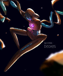 Rule 34 | character name, creatures (company), deoxys, deoxys (normal), expressionless, full body, game freak, gen 3 pokemon, highres, legendary pokemon, mythical pokemon, nintendo, no humans, no mouth, pokedex number, pokemon, pokemon (creature), shaded face, shiono (so ltori), solo, space, tentacles