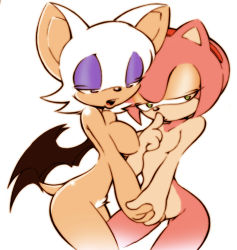 Rule 34 | amy rose, ass, big-e6, breasts, furry, holding hands, nude, pubic hair, rouge the bat, sonic (series), yuri