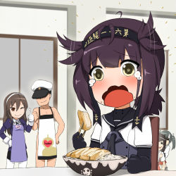 Rule 34 | 10s, 1boy, 4girls, :3, ;), = =, admiral (kancolle), ahoge, akagi (kancolle), anchor symbol, apron, ashigara (kancolle), bare shoulders, black gloves, black hair, blush, bodysuit, bowl, brown eyes, brown hair, chair, chopsticks, clenched hand, clothes writing, crying, crying with eyes open, darkmaya, drooling, eating, elbow gloves, expressive hair, fish steak, fist bump, food, food on face, gloves, green hair, hachimaki, hair flaps, hair ribbon, hairband, hand on own hip, happy tears, hat, hatsuzuki (kancolle), headband, heart, japanese clothes, kantai collection, long hair, long sleeves, military hat, multiple girls, naked apron, one eye closed, open mouth, pantyhose, peeking out, ponytail, puffy long sleeves, puffy sleeves, remodel (kantai collection), ribbon, rice, school uniform, shaded face, short hair, short ponytail, short sleeves, sitting, smile, straight hair, sweatdrop, table, tasuki, tearing up, tears, twintails, wavy mouth, white gloves, white legwear, zuikaku (kancolle)