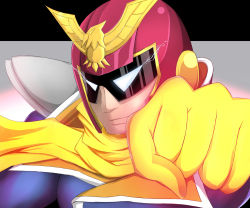 Rule 34 | 1boy, bird, captain falcon, clenched hand, f-zero, falcon, gloves, grin, helmet, jacket, looking at viewer, nintendo, scarf, smile, solo, upper body, white eyes, yellow gloves