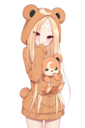 Rule 34 | 1girl, abigail williams (fate), animal costume, animal ears, animal hood, bear costume, bear ears, bear hood, bear tail, blush, brown jacket, closed mouth, commentary, creatures (company), crescent, crossed bandaids, crossover, eyes visible through hair, fake animal ears, fake tail, fate/grand order, fate (series), game freak, gen 2 pokemon, holding, holding pokemon, hood, hood up, hooded jacket, hug, jacket, kamu (geeenius), long hair, long sleeves, nintendo, parted bangs, pokemon, pokemon (creature), red eyes, simple background, sleeves past fingers, sleeves past wrists, smile, tail, teddiursa, very long hair, white background