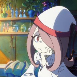 Rule 34 | 10s, 1girl, animated, animated gif, female focus, hair over one eye, little witch academia, lowres, purple hair, red eyes, solo, sucy manbavaran
