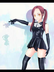Rule 34 | chibimame, elbow gloves, gloves, panties, red hair, solo, thighhighs, twintails, underwear, yellow eyes