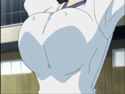 Rule 34 | 00s, 1girl, animated, animated gif, arms up, bad id, ball, blouse, bouncing breasts, breasts, close-up, covered erect nipples, gym shirt, gym uniform, head out of frame, indoors, kanzaki aoi, large breasts, lowres, playing sports, screencap, shirt, short sleeves, solo, true blue, uniform, volleyball, volleyball (object), white shirt