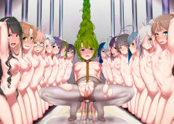 Rule 34 | 6+girls, ahoge, akigumo (kancolle), akishimo (kancolle), anal, anal object insertion, armpits, arms behind head, arms up, asashimo (kancolle), bdsm, black legwear, blue-framed eyewear, blue hair, blush, bondage, bound, bound arms, bound wrists, braid, breasts, breasts apart, brown eyes, brown hair, chain, character request, closed mouth, collarbone, commentary request, egg vibrator, flat chest, fujinami (kancolle), gradient eyes, gradient hair, green eyes, green hair, grey eyes, groin, hair between eyes, hair over one eye, hairband, hamanami (kancolle), hayanami (kancolle), hayashimo (kancolle), highres, kantai collection, kazagumo (kancolle), kishinami (kancolle), kiyoshimo (kancolle), kneeling, light brown hair, long hair, looking at viewer, makigumo (kancolle), medium breasts, mole, mole under eye, multicolored eyes, multicolored hair, multiple girls, multiple insertions, naganami (kancolle), namiki kojiro, navel, nipple piercing, nipple stimulation, nipples, nude, object insertion, okinami (kancolle), panties, pantyhose, piercing, purple eyes, purple hair, pussy juice, restrained, rope, semi-rimless eyewear, sex toy, sidelocks, single braid, small breasts, smile, spread legs, squatting, stomach, takanami (kancolle), too many, too many sex toys, torn clothes, torn legwear, under-rim eyewear, underwear, very long hair, vibrator, vibrator on nipple, white hairband, white panties, yellow eyes, yuugumo (kancolle)