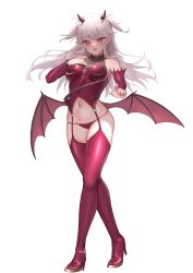 Rule 34 | 1girl, :d, absurdres, akashiro yulice, boots, breasts, cameltoe, collar, collarbone, commentary, demon wings, detached sleeves, floating hair, full body, garter straps, grey background, high heel boots, high heels, highres, horns, long hair, long sleeves, looking at viewer, lowleg, lowleg panties, medium breasts, midriff, nail polish, navel, open mouth, original, panties, pointy ears, red eyes, red footwear, red nails, red panties, red sleeves, red wings, silver hair, simple background, smile, solo, standing, stomach, tachi-e, thigh boots, thighhighs, transparent background, two side up, underwear, very long hair, wings
