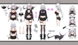 Rule 34 | 1girl, ahoge, animal, animal ears, artist request, asymmetrical gloves, black choker, black footwear, black gloves, black jacket, black mask, black shorts, boots, breasts, cat ears, character sheet, choker, cleavage, cropped jacket, detached sleeves, earrings, ember amane, fake animal ears, feet, fingerless gloves, from behind, from side, gloves, goggles, goggles on head, grey hair, hair ornament, head wings, heart, heart choker, heart o-ring, highres, jacket, jewelry, long hair, mask, medium breasts, midriff, mismatched gloves, mole, mole on breast, mole under eye, mouth mask, multicolored hair, multicolored nails, navel, official art, phase connect, plaid, purple gloves, see-through, see-through sleeves, short shorts, shorts, streaked hair, triangle earrings, twintails, virtual youtuber, white headwear, wings, zipper