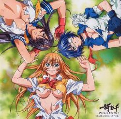 Rule 34 | 00s, 3girls, breasts, cover, eyepatch, ikkitousen, large breasts, long hair, lowres, multiple girls, short hair, torn clothes