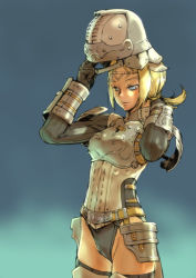 Rule 34 | 00s, 1girl, animal ears, armor, bad id, bad pixiv id, belt, blonde hair, blue eyes, branch (blackrabbits), breastplate, cat tail, circlet, faulds, final fantasy, final fantasy xi, gloves, helm, helmet, mithra (ff11), pauldrons, shoulder armor, smile, solo, tail, thighhighs, vambraces
