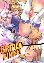 Rule 34 | 2girls, @ @, battle, blonde hair, boots, bow, braid, breasts, cassandra alexandra, defeat, dress, drooling, elbow gloves, face in ass, femdom, gameplay mechanics, gloves, green eyes, ground pound, hair bow, hair ornament, hip attack, jelly shrimp, k.o., large breasts, long hair, multiple girls, namco, naughty face, open mouth, panties, pantyshot, rolling eyes, saliva, siblings, simple background, single braid, sisters, sitting, sitting on face, sitting on person, smile, sophitia alexandra, soul calibur, soulcalibur, soulcalibur iv, thigh boots, thighhighs, unconscious, underwear, very long hair