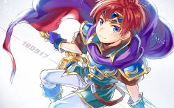 Rule 34 | 1boy, blue eyes, cape, fire emblem, fire emblem: the binding blade, gloves, headband, holding, holding sword, holding weapon, looking at viewer, male focus, nintendo, red hair, roy (fire emblem), smile, solo, sword, weapon, yuki (sumaburalove)