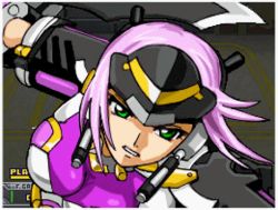 Rule 34 | 1boy, 1girl, animated, animated gif, armor, attack, banpresto, bodysuit, breasts, clenched hand, fighting stance, gauntlets, green eyes, helmet, impossible clothes, kaldia basirissa, lowres, midriff, pink hair, short hair, solo focus, super robot wars, super robot wars og saga mugen no frontier, super robot wars og saga mugen no frontier exceed, sword, weapon
