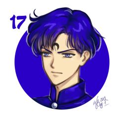 Rule 34 | 1boy, 2019, bishoujo senshi sailor moon, blue eyes, blue hair, closed mouth, crescent, crescent facial mark, dated, endymion, facial mark, kay-i, male focus, portrait, signature, simple background, solo, white background