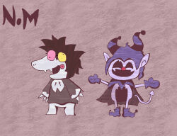 Rule 34 | black cape, black hair, black suit, cape, clown nose, colored skin, crazy, crazy eyes, deltarune, demon tail, fangs, formal, gloves, hat, jester cap, jevil, nyamimi, open mouth, pointy ears, puppet, purple skin, self-upload, smile, solid eyes, spamton g. spamton, suit, tail, undertale, white skin