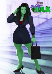 Rule 34 | 1girl, abs, biceps, breasts, colored skin, green eyes, green hair, green skin, highres, large breasts, long hair, marvel, marvel cinematic universe, marvel, muscular, muscular female, muscular, thighs, she-hulk, solo, thick thighs, thighs, tovio rogers