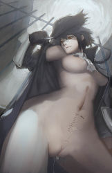 Rule 34 | 1girl, ascot, black gloves, black hair, bloodborne, breasts, cleft of venus, clitoris piercing, coat, cum, cum in pussy, detached collar, female focus, from below, from software, glasses, gloves, gray bear, hat, hat tip, hunter (bloodborne), large breasts, long hair, navel, night, night sky, nipple piercing, nipple rings, nude, open clothes, open coat, orange eyes, pale skin, piercing, pince-nez, pubic tattoo, pussy, pussy juice, pussy piercing, red eyes, sky, smile, solo, stomach tattoo, tattoo, trench coat, uncensored, vambraces, wide hips, x-ray, zipper