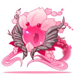 Rule 34 | cherry blossoms, floating, highres, league of legends, looking at viewer, monster, no humans, one-eyed, petals, pink eyes, solo, tanpopo hayabusa-maru, tentacles, vel&#039;koz, white background