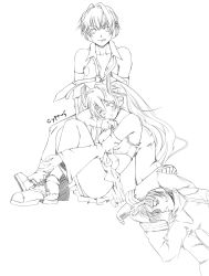 Rule 34 | 1girl, 2boys, :p, blush, cyprus, genderswap, genderswap (ftm), greyscale, hatsune miku, hatsune mikuo, headphones, highres, kaito (vocaloid), lineart, long hair, looking at viewer, monochrome, multiple boys, smile, tongue, tongue out, vocaloid