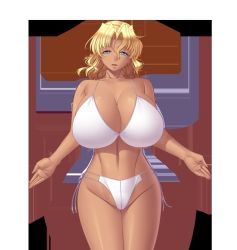 1girl aoi_nagisa_(metalder) bikini blonde_hair breasts female_focus huge_breasts karen_suzuki okaa-san_ga_ippai solo swimsuit