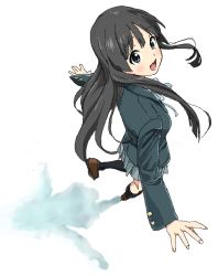 Rule 34 | akiyama mio, black eyes, black hair, hiro (dismaless), k-on!, long hair, outstretched arms, perspective, school uniform, shadow, simple background, solo, spread arms, white background