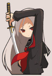Rule 34 | 1girl, grey background, holding, holding sword, holding weapon, imaizumi teruhiko, original, school uniform, serafuku, simple background, solo, sword, weapon