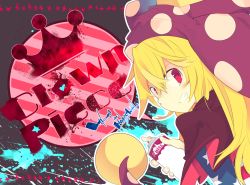 Rule 34 | 1girl, akimaki yuu, blonde hair, capelet, character name, clownpiece, grin, hat, jester cap, long hair, looking at viewer, pink eyes, polka dot, saliva, smile, solo, spray can, star (symbol), star print, teeth, touhou, upper body