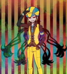 Rule 34 | 10s, androgynous, cofagrigus, creatures (company), earrings, egypt, formal, game freak, gen 5 pokemon, gender request, gloves, grin, hand on head, hand on own hip, hat, hip focus, jewelry, long hair, necktie, nintendo, personification, pokemon, pokemon bw, red eyes, smile, solo, suit