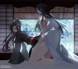 Rule 34 | 2boys, anal, cum, cum on legs, doggystyle, highres, kneeling, lan wangji, long hair, male penetrated, modao zushi, multiple boys, nyamuse, ponytail, sex, sex from behind, wei wuxian, yaoi